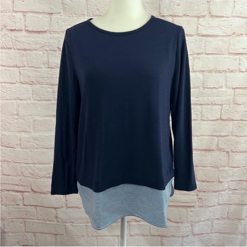 J. Crew Mercantile womens top blue light weight faux layer shirt size L